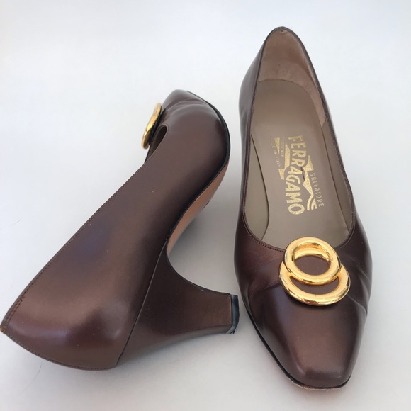 Ferragamo Bronze Vintage Heels - Picture 1 of 11